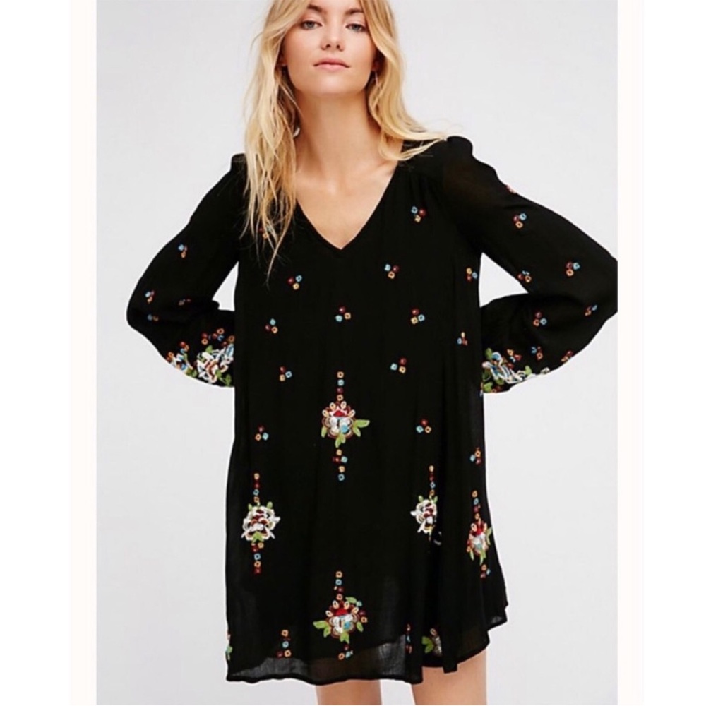 Free People Black Floral Mini Dress